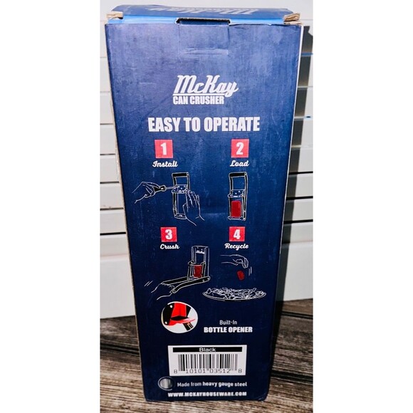 Mckay Heavy Duty Metal Can and Plastic Bottle Crusher & Opener Wall Mounted Blk - Picture 3 of 3